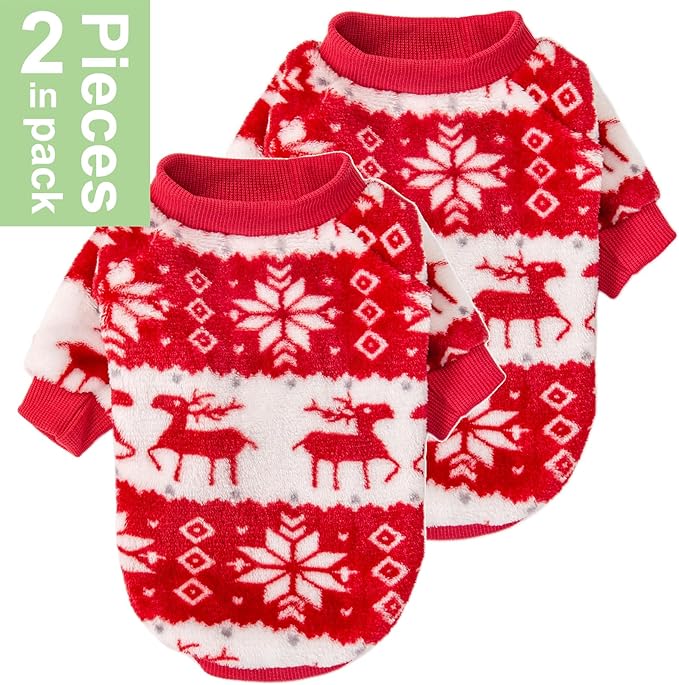 POMIU Dog Sweater, Dog Sweaters for Small Medium Dogs or Cat, Warm Soft Flannel Pet Clothes for Dogs Girl or Boy, Dog Shirt Coat Jacket (Xmas Red+Xmas White, X-Small)