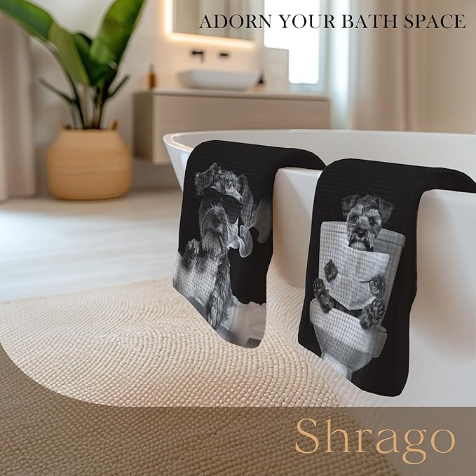 Funny Miniature Schnauzer Bathroom Hand Towels, Dog Bathroom Decor, Schnauzer Gifts for Women Men Hand Towels for Bath Room Washroom, Dog Lovers Gifts, 16x24 Inch Set of 2