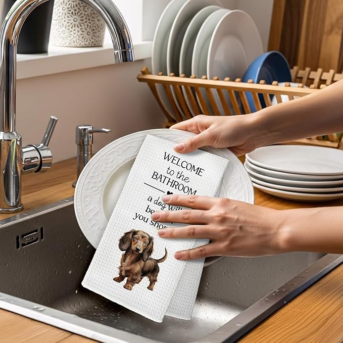 Funny Long Haired Dachshund Dog Hand Towels, Dachshund Gifts for Women Hand Towel, A Dog Will Be with You Shortly Decorative Towels Bath Towel for Bathroom, Funny Puppy Bathroom Decor, 16x24in