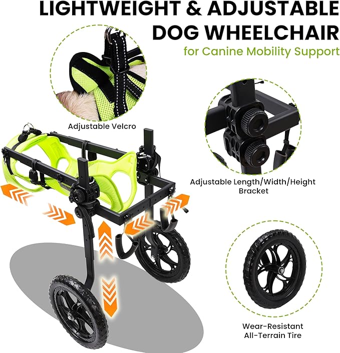 Adjustable Dog Wheelchair for Back Legs, for All Breed Dog - Includes High-Visibility Vest, Leash & Sling Lift, Lightweight Pet Wheelchair for Disabled Hind Legs (XXL, for Large Breed Dog)