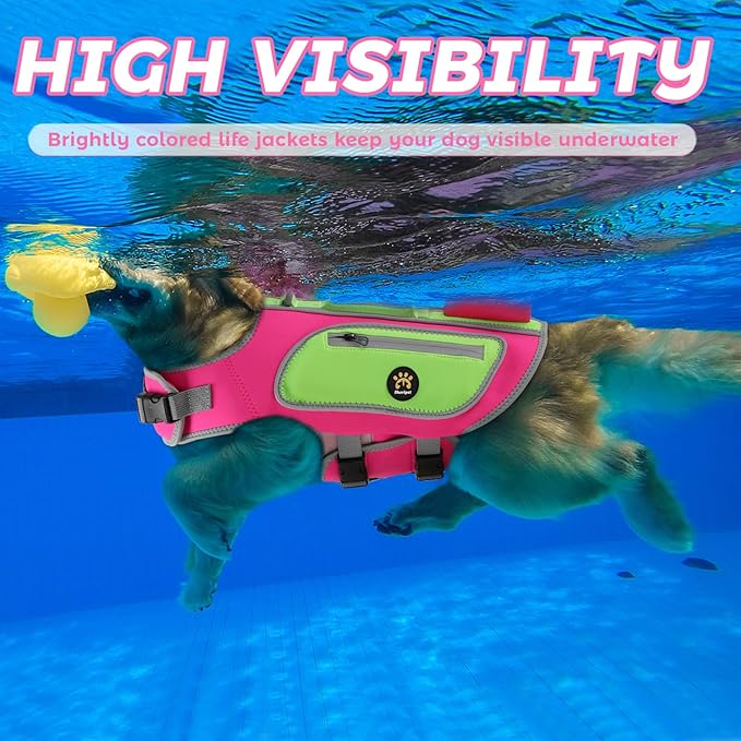 Dog Life Jacket, High Buoyancy Shark Dog Safety Vest, Neoprene Pet Life Preserver with Good Visibility & Reflective, Puppy Swim Floating Vest with Rescue Handle for Boating (Rosepink, Small)