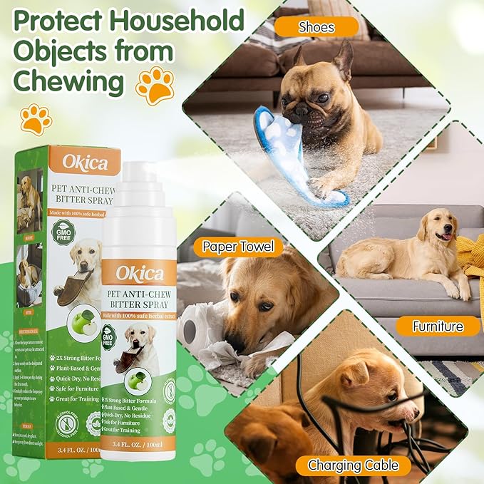 2 Bottles Bitter Apple Spray for Dogs - No Chew Spray for Dogs to Stop Barking Marking and Nibbling - Natural Ingredients Dog Repellent Spray for Furniture and Your Belongings