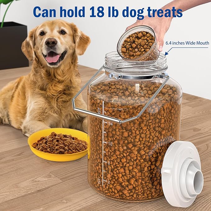5 Gallon Air Tight Glass Storage Jars, 6.4inch Wide Mouth Canister with Stainless Steel Handle, Large Gallon Glass Jars, Glass Water Jug with Cup for Terrarium, Storage, Dog Treats, Mead Making