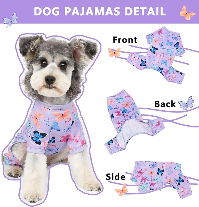 Dog Pajamas Spring Summer Dog Clothes for Small Medium Dogs Girl Boy Cute Soft Puppy Pjs Clothes Doggie Onesies Cat Pet Outfit(Butterfly,M)