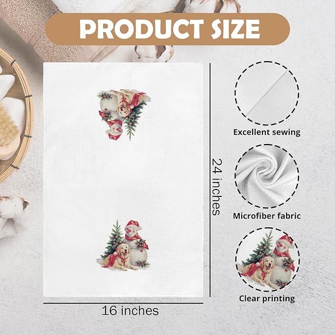 Christmas Golden Retriever Gifts Kitchen Towels, Xmas Snowman Dish Tea Towels for Kitchen, Christmas Winter Hand Towel for Bathroom Decor, Golden Retriever Gift for Dog Lovers, 16x24 Inch