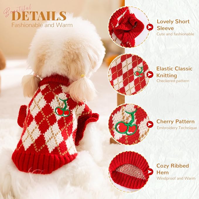 BAEJMJK Cute Cherry Small Dog Sweater Soft Girl Dog Clothes Turtleneck Warm Pet Puppy Knitted Pullover Princess Dogs Cats Outfits(Red Cherry A,X-Large)