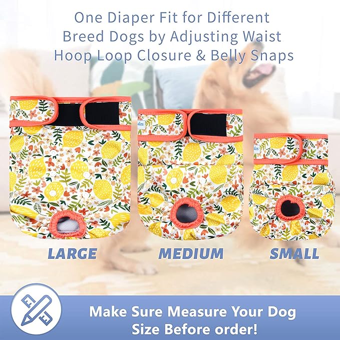 Leekalos Reusable Washable Dog Diapers Female (3 Pack) - Highly Absorbent Doggie Diapers - Size Adjustable Puppy Diapers for Dog Period Panties (XX-Large, Sunflower)