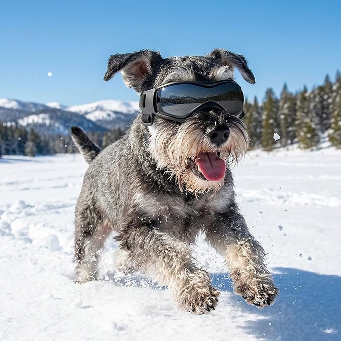 Goggles for Dogs, Ownpets Dog Glasses UV Protection Goggles Snow Protection Wind Protection Dust Protection with Adjustable Strap (Black, Medium)