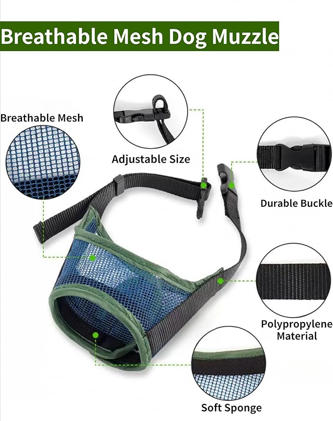 2 Pack Dog Muzzle, Soft Nylon Air Mesh Breathable Pet Safety Muzzle with Nose Protection for Medium Large Dogs, Helps Prevent Biting Barking Chewing