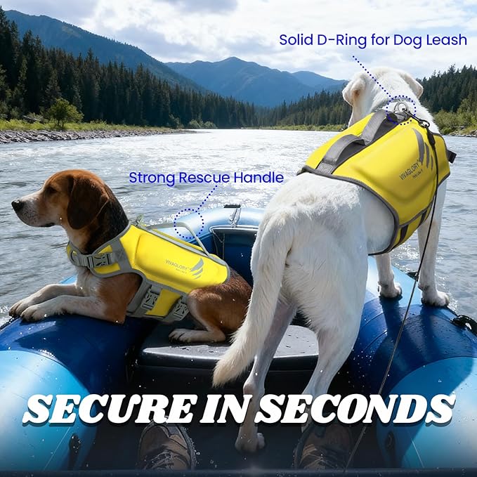 VIVAGLORY High Buoyancy Dog Life Vest, Swimming Vest with Handle, Dog Life Jacket for Swimming & Boating, Buoyancy for Puppy Doggy, XL, Yellow