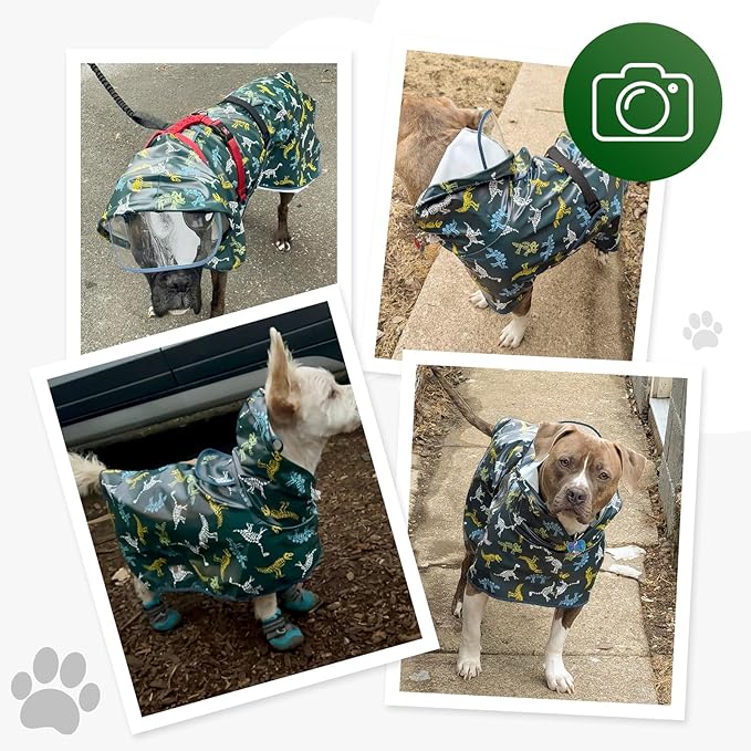 Dog Raincoat, Waterproof Windproof Dog Rain Jacket with Hood, Rain Coat with Leash Hole, Adjustable Raincoat Poncho for Small Medium Large Dogs Outdoor (Green, XS+)