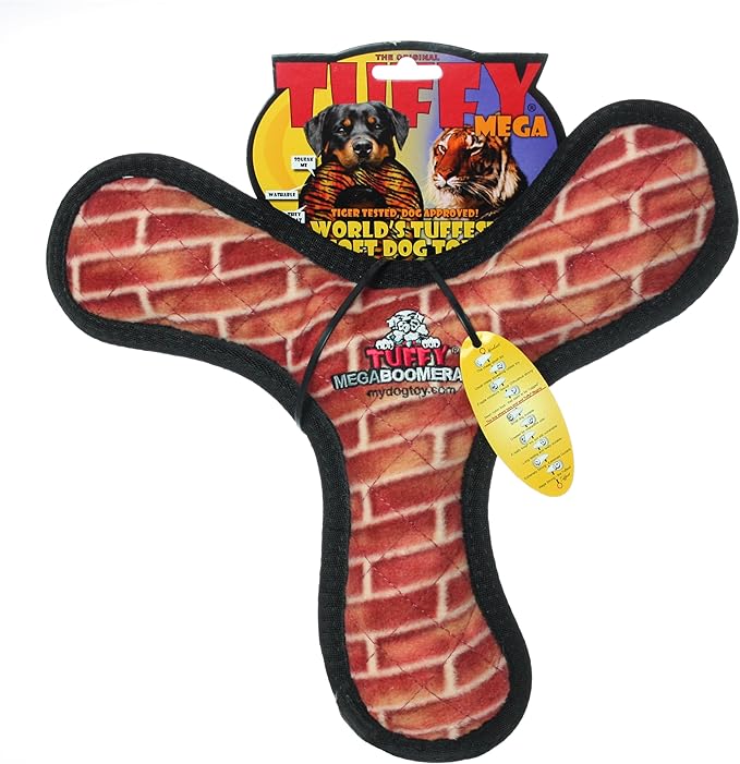 TUFFY - World's Tuffest Soft Dog Toy - MEGA -Multiple Layers. Made Durable, Strong & Tough. Interactive Play (Tug, Toss & Fetch). Machine Washable & Floats (Boomerang Brick, Large 2 Pack)