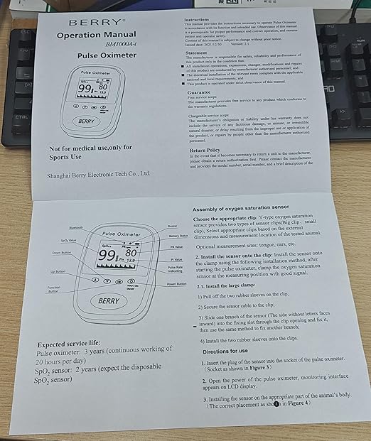 Free App Data Storage Veterinary Handheld AM1000A-Vet Blood Oxygen Saturation and Pulse Rate Tongue Probe Pets with Bluetooth