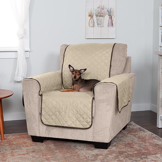 Furhaven Water-Resistant & Reversible Chair Cover Protector for Dogs, Cats, & Children - Two-Tone Pinsonic Quilted Living Room Furniture Cover - Espresso/Clay, Chair (Pack of 2)