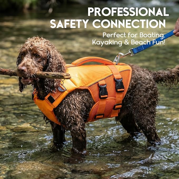 ASENKU Dog Life Jacket, High-Buoyancy Reflective Dog Swimming Vest with Durable Handles for Small/Medium/Large Dogs - Pool, Beach, Boating (Orange, M)