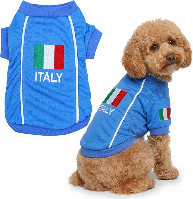 Parisian Italy Dog Jersey - Breathable Mesh Puppy Football Jersey - Stretch Sporty Dog Clothes - Summer Shirts for Large Dogs - Soccer Jersey for Dogs - Sportswear Pet Clothes - Team Italy Apparel