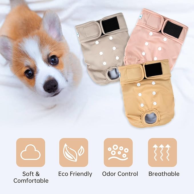 Leekalos Reusable Washable Dog Diapers Female (3 Pack) - Highly Absorbent Doggie Diapers - Size Adjustable Puppy Diapers for Dog Period Panties (Large)