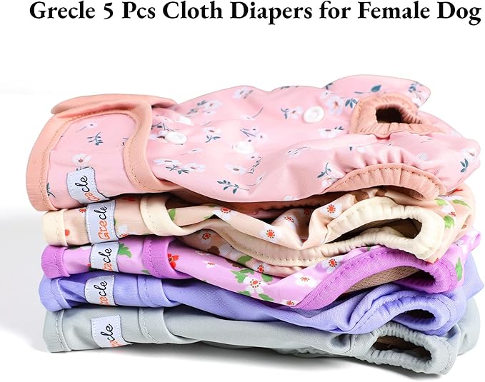 Female Dog Diapers 5Pcs - Premium Reusable Diapers for Doggie in Heat - Highly Absorbent Dog Diapers Female for Pet Incontinence with Adjustable Snaps,Flowers L