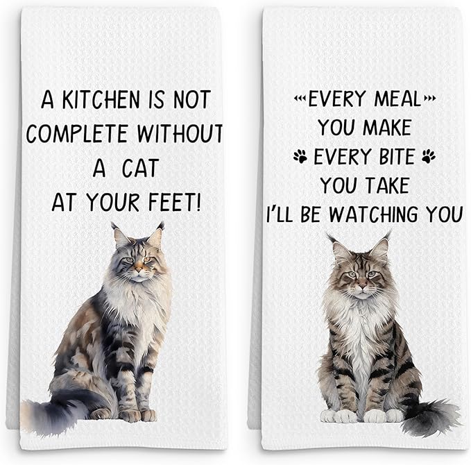 Gifts for Maine Coon Cat Lovers Kitchen Towels Set of 2, Maine Coon Cat Gifts Hand Towel, Every Meal You Make Decorative Tea Dish Towels for Kitchen, FunnyCat Kitty Kitchens Decor, 16x24in