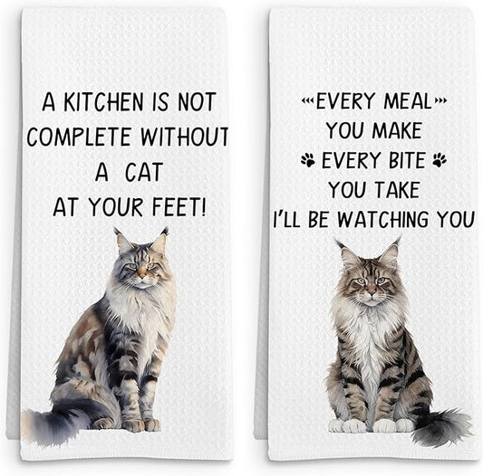 Gifts for Maine Coon Cat Lovers Kitchen Towels Set of 2, Maine Coon Cat Gifts Hand Towel, Every Meal You Make Decorative Tea Dish Towels for Kitchen, FunnyCat Kitty Kitchens Decor, 16x24in