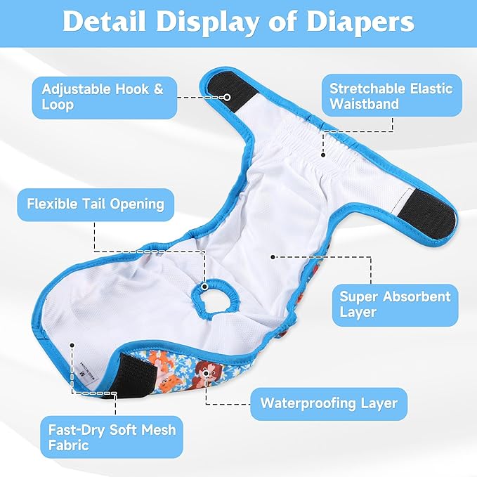 4 Pack Reusable Female Dog Diaper, Highly Absorbent Doggie Diapers for Female Dogs, Dog Diaper Small, Bulldog
