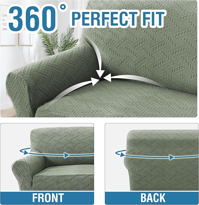 H.VERSAILTEX Jacquard Sofa Covers 1 Piece High Stretch Sofa Covers Furniture Protector Anti-Slip Soft Thickened Slipcovers Washable Pets Dogs Friendly Wind Bell Pattern(Sofa, Sea Grass)