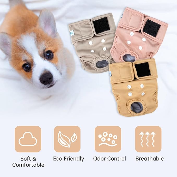 Leekalos Reusable Washable Dog Diapers Female (3 Pack) - Highly Absorbent Doggie Diapers - Size Adjustable Puppy Diapers for Dog Period Panties (Small)