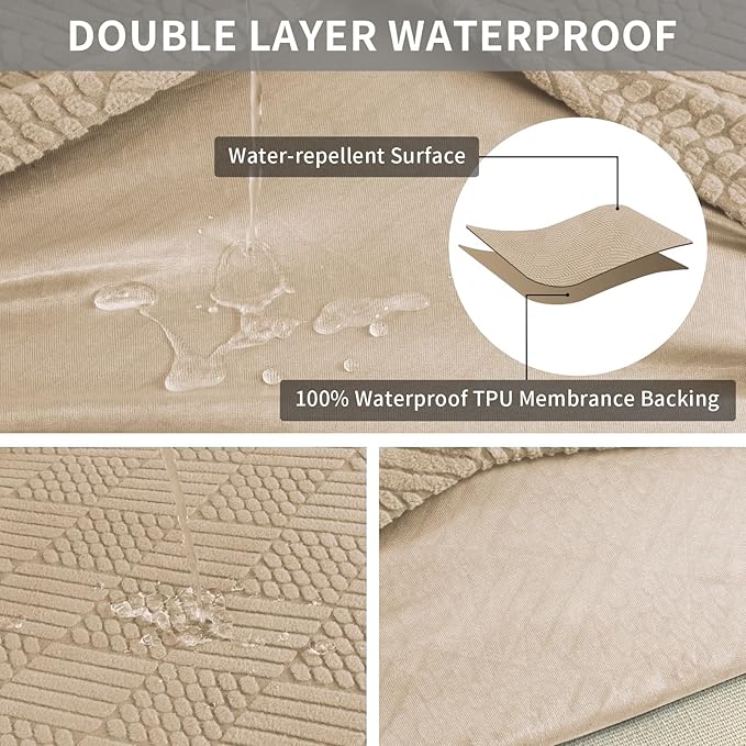 Easy-Going Waterproof Couch Cushion Covers for Couches and Sofas, Stretch Jacquard Sofa Seat Cover Replacement for Dogs, Pets & Kids, Durable Furniture Protector for Loveseat Cushions, Camel