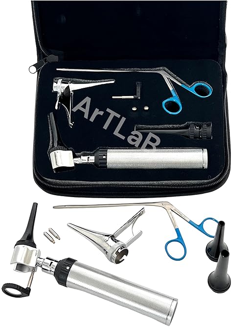 ArtLaB-Premium Veterinary Otoscope Set Kit Veterinary Diagnostic Set Instrument with Reusable Ear Speculas Set -Veterinary Diagnostic Otoscope Set and Hartman Speculum (Zipper Vet Slit Head Otoscope)