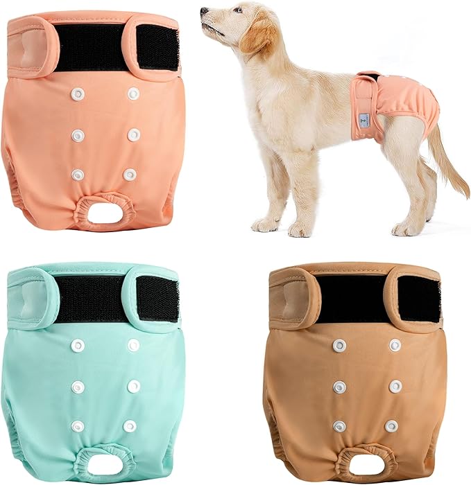 3Pack Reusable Female Dog Diapers, Washable Diaper for Doggie,Highly Absorbent Dog Diaper,Adjustable Leakproof Puppy Diapers Skirt for Heat,Incontinence,Period Doggy Nappies XXL