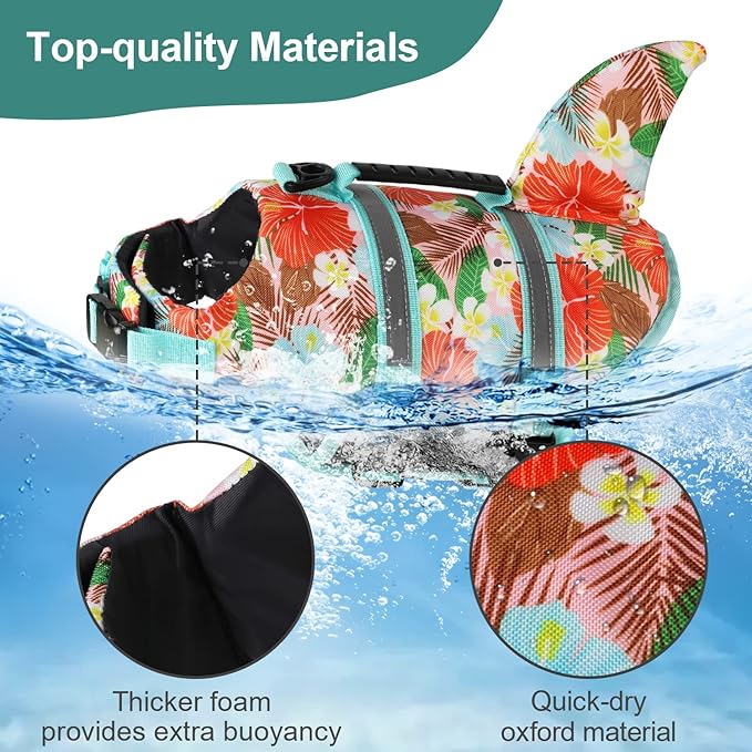 Fragralley Shark Dog Life Jacket, Adjustable Dog Life Vest with Shark Fin, Suit for Small Medium Large Dog Life Vest for Swimming, Boating, Pool, Beach