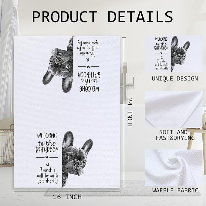 Cabana Bro Funny Frenchie Bathroom Hand Towels, French Bulldog Gifts for Women, Frenchie Mom Gifts Decorative Hand Towels for Kids Guest Bathroom Washroom Half Bath, 16x24 Inch