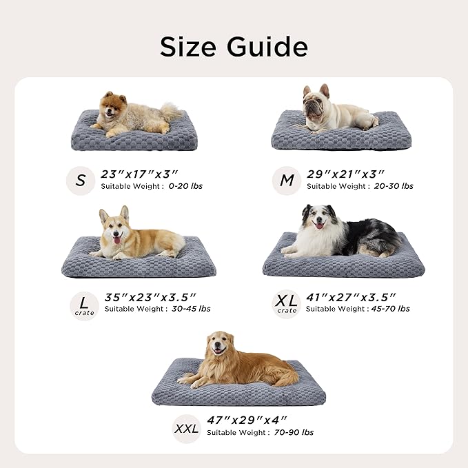 Bedsure XL Washable Dog Bed for Crate, Soft Fluffy Bubble Fleece Pet Bed Mat for Deep Sleep, Non-Slip and Machine Washable Kennel Sleeping Pad for Extra Large Dogs, 41"x27"x3.5", Cream