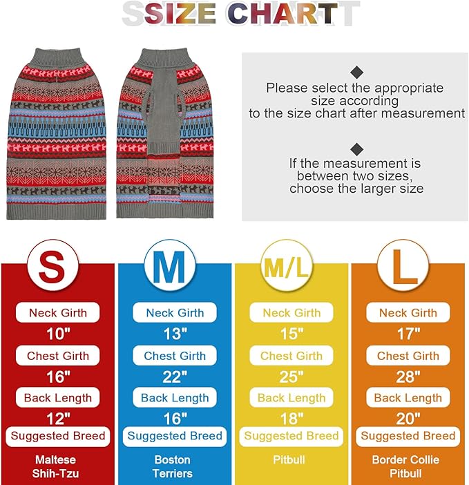 Mihachi Dog Sweater - Winter Coat Apparel Clothes with Colorful Stripes for Cold Weather