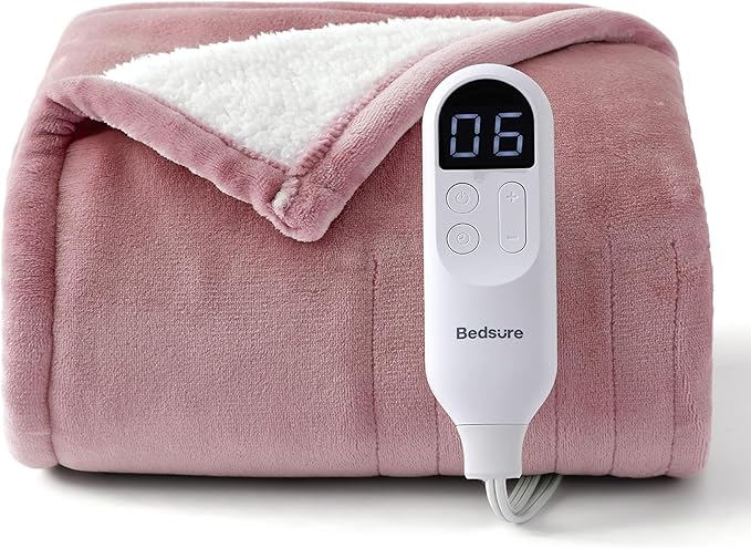 Bedsure Heated Blanket Throw Blanket - Fast Heating Electric Blanket, Soft Flannel Throw with 6 Time Settings(Up to 10H), 6 Heating Settings, Warm Gifts for Grandma & Grandpa & Seniors (50"x60", Pink)