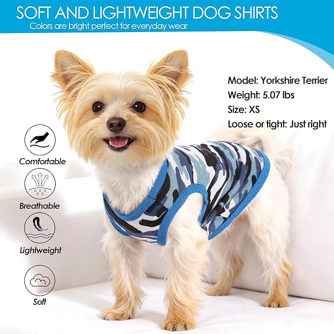 2 Pieces Chihuahua Clothes Summer Dog Shirts for Small Dogs Soft Small Dog Clothes Camouflage Pattern Breathable Pet Clothes for Yorkie Shih tzu Cat XXS~M (XS)