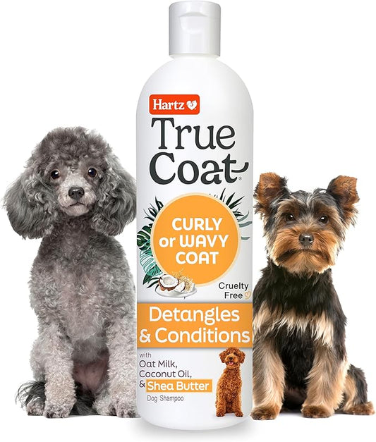 Hartz True Coat Curly or Wavy Coat Specific Dog Shampoo, Detangles & Conditions with Oat Milk, Coconut Oil & Shea Butter