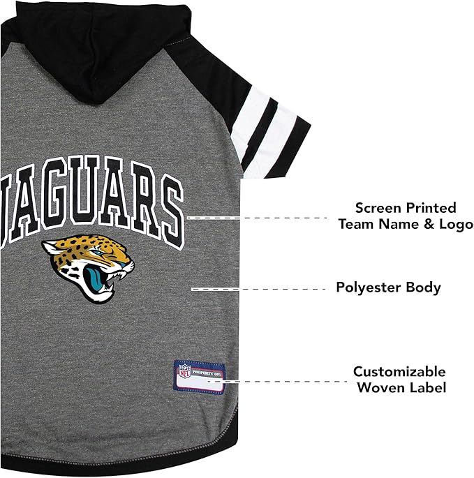 Pets First NFL Jacksonville Jaguars Hoodie for Dogs & Cats. | NFL Football Licensed Dog Hoody Tee Shirt, X-Small| Sports Hoody T-Shirt for Pets | Licensed Sporty Dog Shirt