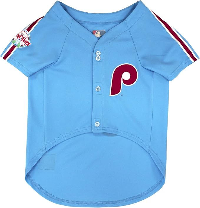 MLB Philadelphia Phillies Vintage Throwback Jersey for Dogs & Cats in Team Color. Comfortable Polycotton Material, Small
