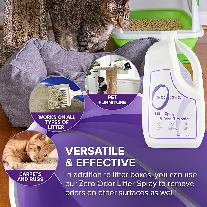 Zero Odor - Pet Odor Eliminator - Permanently Eliminate Air & Surface Odors 16 Oz – Litter Odor Eliminator 64oz Refill