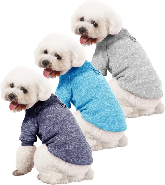 Dog Sweater, Sweaters for Small Dogs, 2, 3 Pack Warm Soft Pet Clothes for Puppy, Medium Large Cat, Dogs Girl or Boy, Dog Shirt for Winter Christmas (Buckle Grey+Navy+Blue, X-Small)
