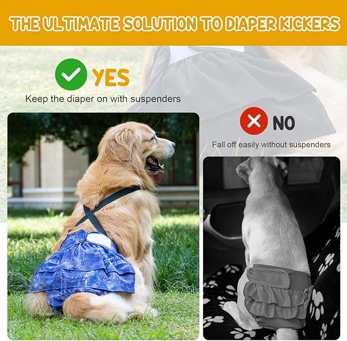 3 Pack Avont Washable Female Dog Diaper with Suspender, Reusable Girl Doggie Diapers for Small Medium Large Doggy in Heat Cycle Period Incontinence -XL
