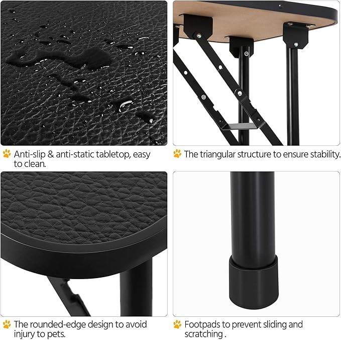 Yaheetech 32-inch Foldable Pet Dog Grooming Table with Adjustable Height Arm Drying Table for Home w/Noose for Small Dogs Cats Non-Slip Maximum Capacity Up to 220lbs Black