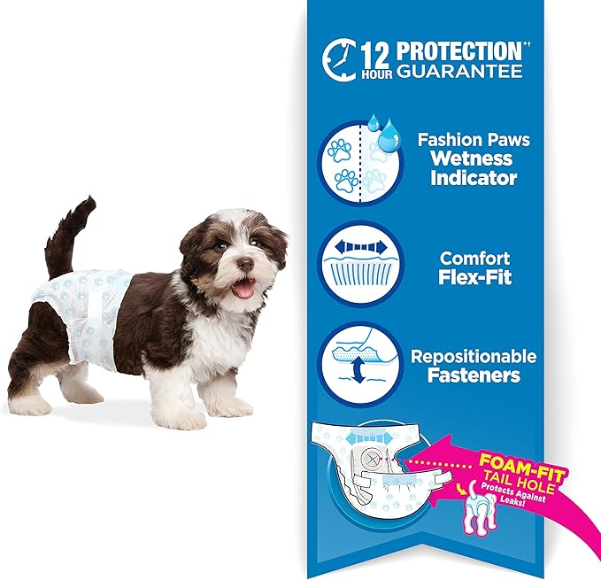 Four Paws Wee-Wee Super Absorbent Disposable Adjustable Dog Potty Training Diapers, Leak-Proof Protection for Dogs, Size Extra Small, Up to 8" Waist, 36 Count