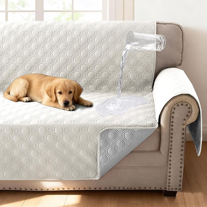 H.VERSAILTEX 100% Waterproof Loveseat Covers Thick Durable Couch Covers for Dogs Triple Non-Slip Couch Protector Sofa Covers for Pets Washable(Loveseat, Beige)