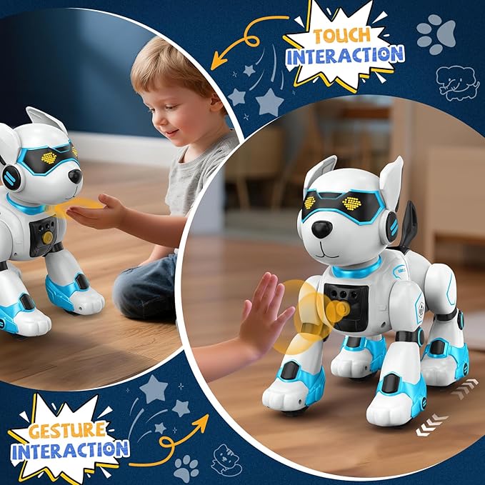 Robot Dog for Kids, Remote Control Dog with Voice Touch Interaction and lmitation Show, Programmable Gesture Sensing Dog Robot, Singing, Dancing, Talking, Smart Stunt Robot Dog Toy Gift for Boys Girls