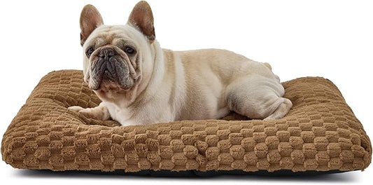 Bedsure Washable Dog Bed Medium Size Dog, Soft Fluffy Bubble Fleece Pet Bed Mat for Deep Sleep, Non-Slip and Machine Washable Kennel Sleeping Pad for Medium Dogs/Puppy, 29"x21"x3", Camel Brown