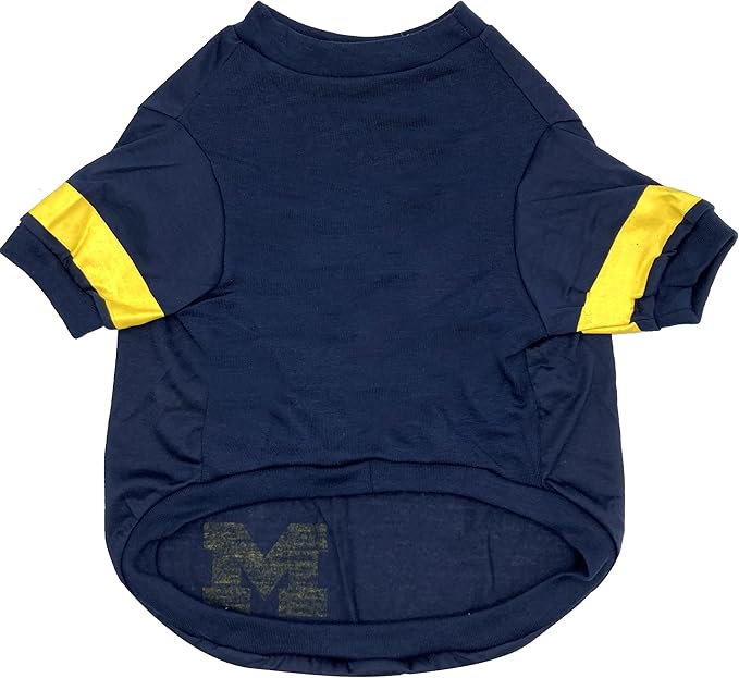 Pets First NCAA Michigan Wolverines T-Shirt for Dogs & Cats. Size Medium. Football/BASKTBALL Dog Shirt for College NCAA Team Fans. NEW & Updated Fashionable Stripe Design