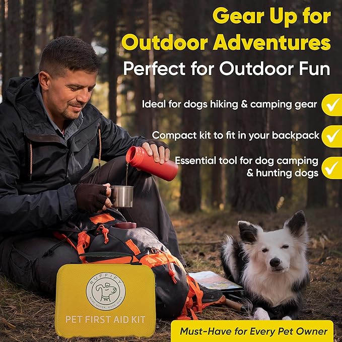 Dog First Aid Kit – Essential Items Pet Emergency Kit Accessories for Car, Travel, Hunting, Hiking & Camping Gear with Mini Pouch for Home, Office & Outdoor Adventures
