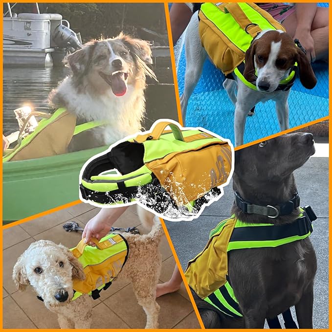 Dog Life Jacket, Inflatable Dog Life Vest with Airbags for Swimming & Boating in Every Adventure, Adjustable Reflective Dogs Swim Vest Complete Protection for Puppy Pet-Orange, Size A